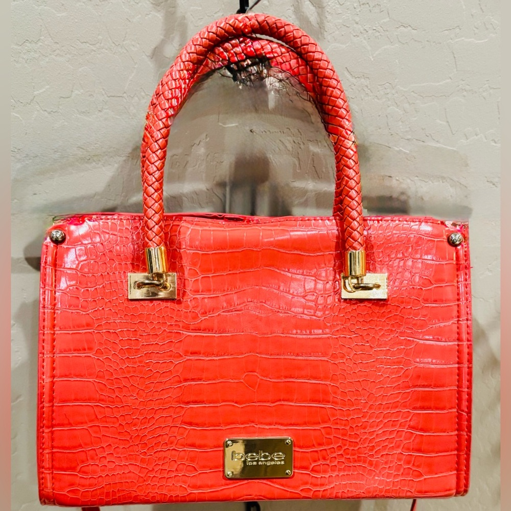 Bebe convertible handbag satchel crossbody croc candy apple red coral colorful